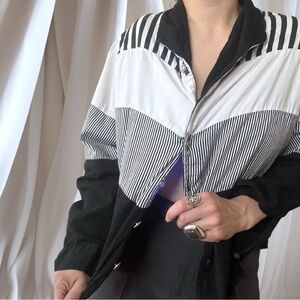 Black and White Striped Shirt Jacket